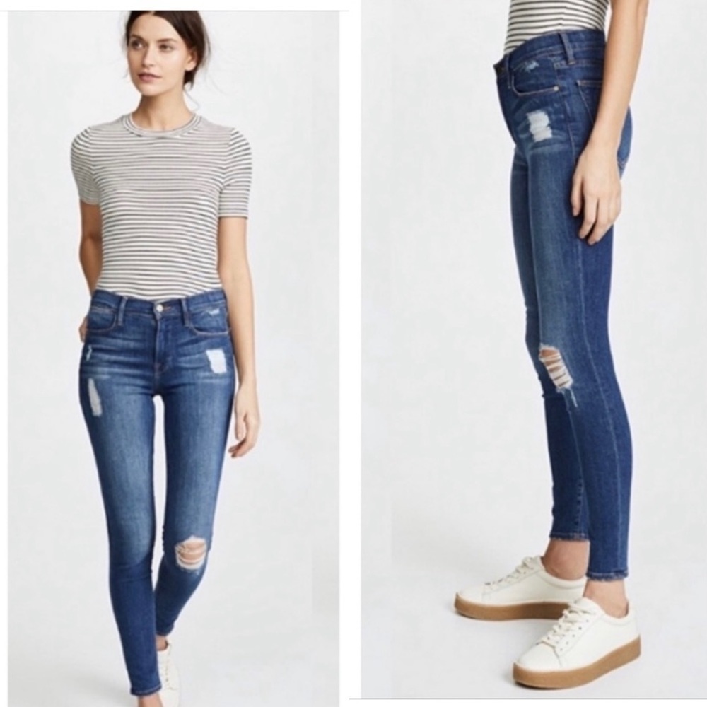 Frame Le Skinny de Jeanne in Hilltop Distressed Skinny Jeans